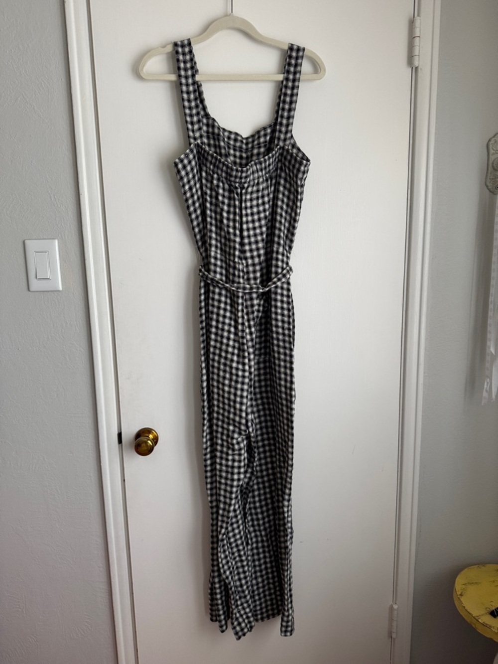 Black and White Gingham Jumpsuit with Tie Waist - Picture 3 of 5